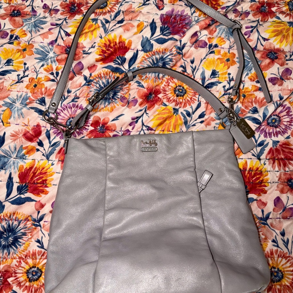 COACH Grey Pebbled Leather Double Handled Purse.